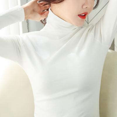 Damen Basic-Shirt mit hohem Kragen Langärmlig Damen Einfarbig Frühling und Herbst Koreanischer Damen Dünnes Slim Top