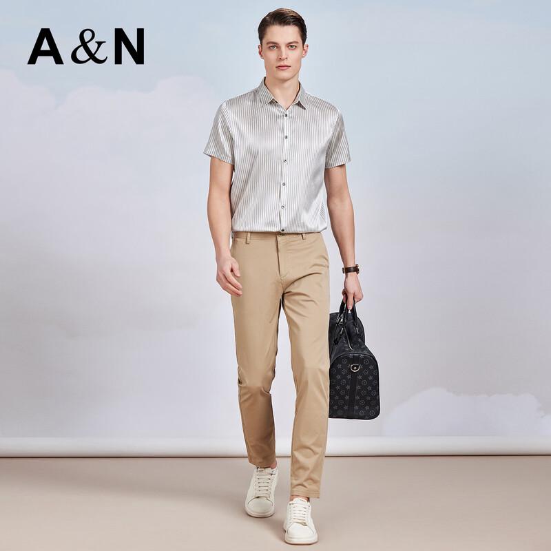 Antonio Men's 90.8% Silk Striped Short Sleeve Shirt