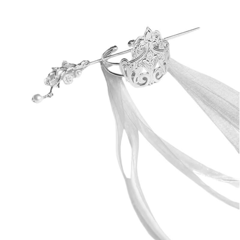 

Silver Tone Ribbon Hair Crowns Headpiece Alloy Headband Hairpins Versatile Hair Jewelry for Weddings and Parties 1