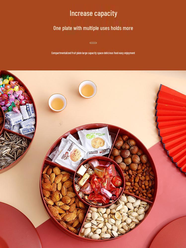 2025 New Year Chinese Style Snack Plate: Multi-layer Fruit, Candy & Nut Display for Coffee Table & Living Room.