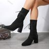Fashion Fashion Splicing Knitted Elastic Socks Boots Women Pointed Lace-up High Heels Single Shoes Female Autumn Slip-On Mid-calf Botas