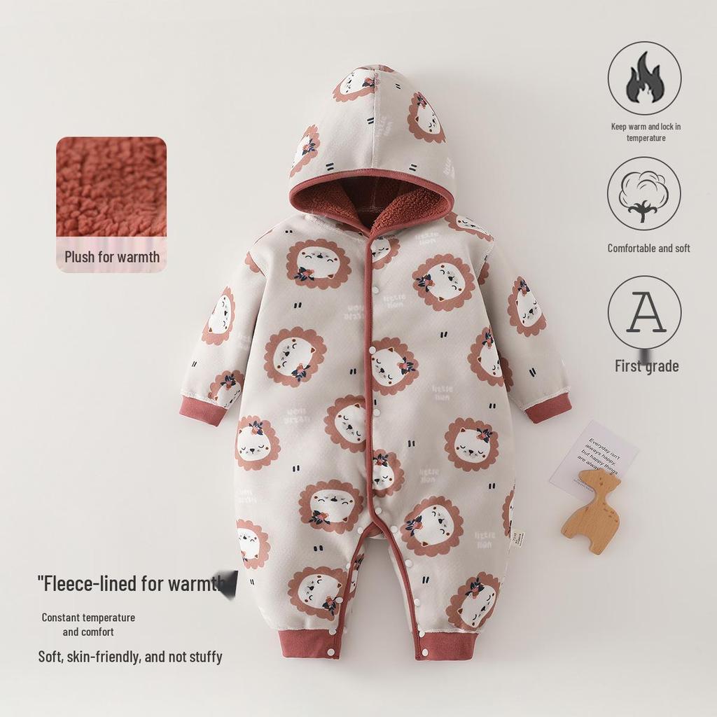 Fleece-lined Baby Romper for Autumn/Winter | 0-1 Year Warm Outing Crawling Suit by Anyang Baby & Children's Wear