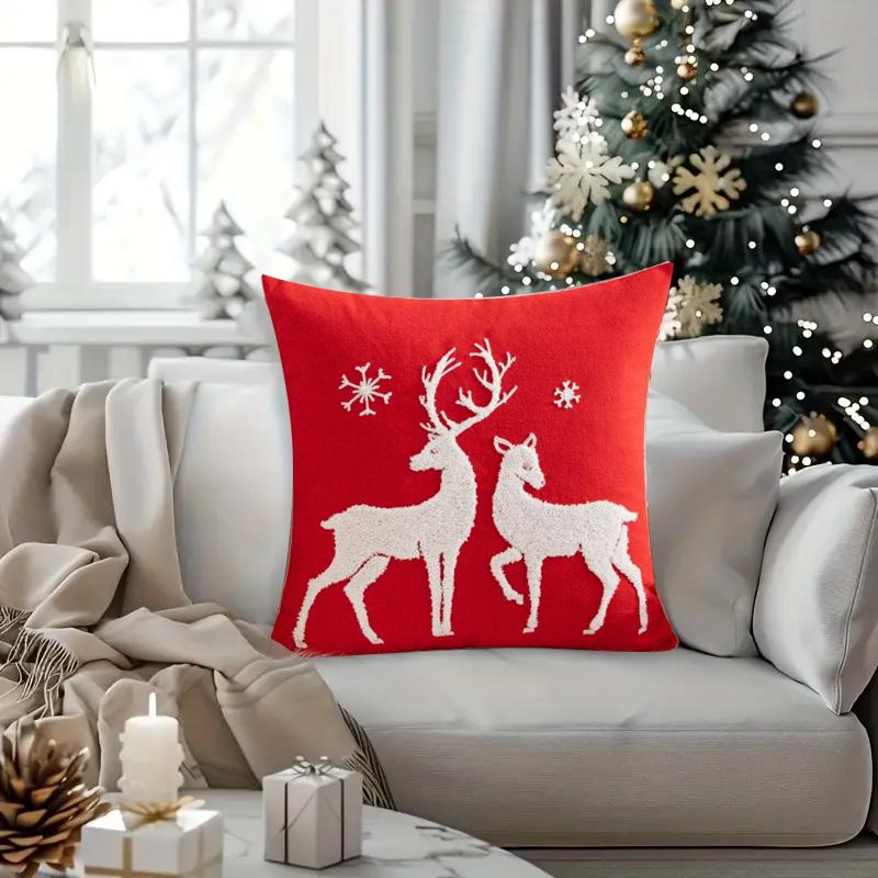 1PC Pillow Cover For Living Room Cushion Cover 45*45cm Cartoon Printed Embroidered Elk Snowman Bedroom Couch Sofa
