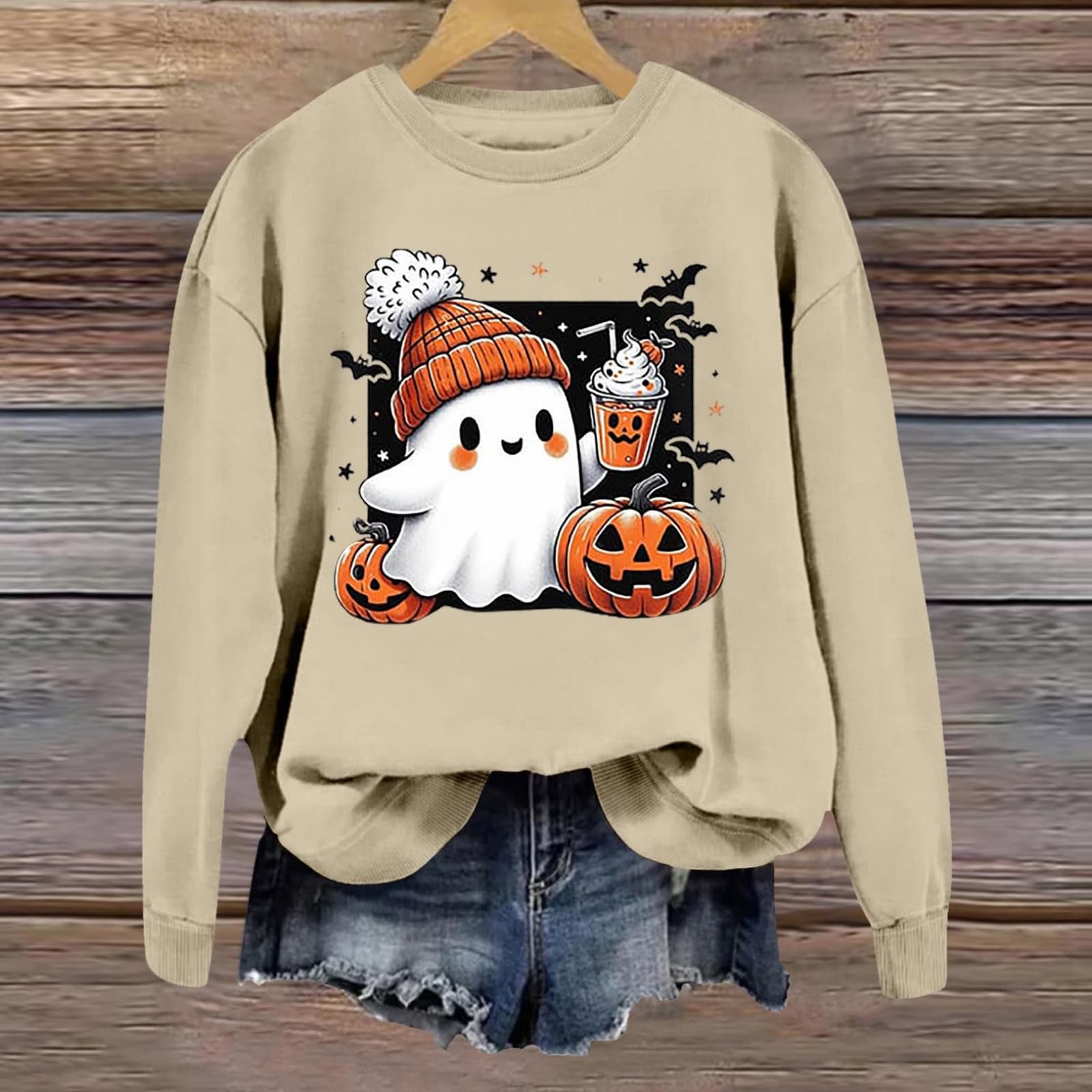 Ladies fashion casual Halloween printed pullover sweater XL хаки