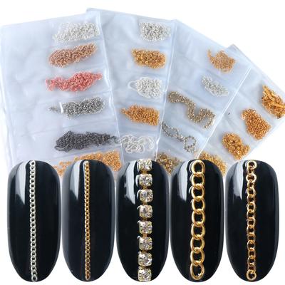 1 Bag Punk Metal Chain Fashion Nail Art Decorations Gold Silver Color UV Gel Polish Manicure Decor