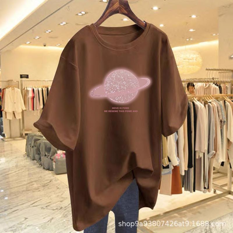 

Fashion pure cotton casual large version short-sleeved T-shirt summer new round pattern loose and thin top XXXL