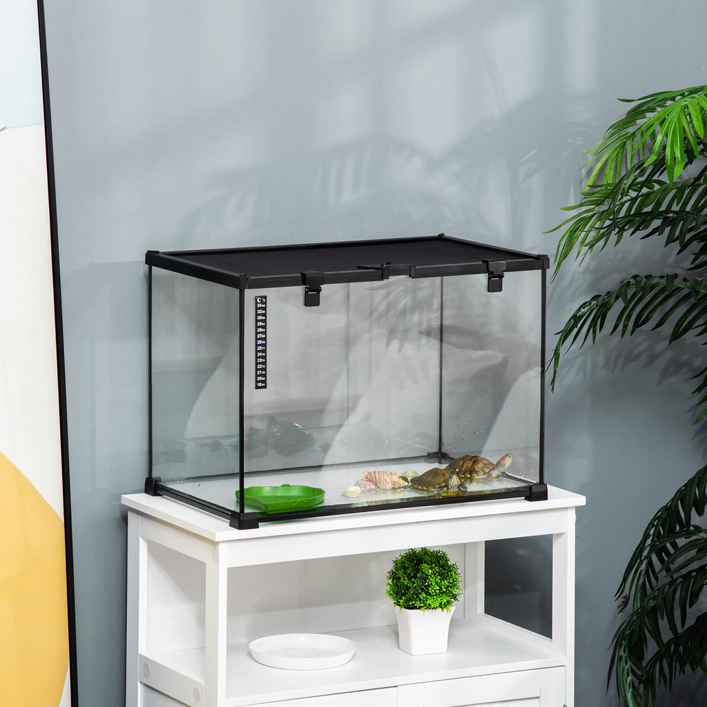 Glass Reptile Terrarium Insect Breeding Tank Vivarium Habitats with Thermometer for Lizards, Horned Frogs, Snakes, Spiders - Large 50 x 30 x 35cm