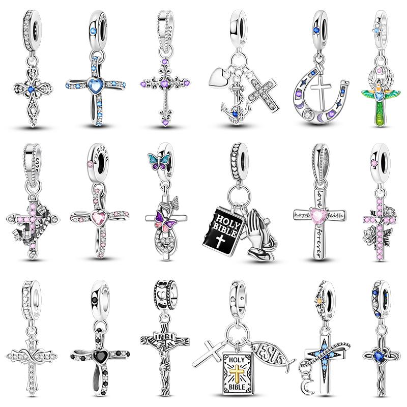 100% Copper Metal Charm Bead Components Bead Components Bible Zircon Cross Jesus Both Hands Pray Compatible With Authentic Original Bracelets High