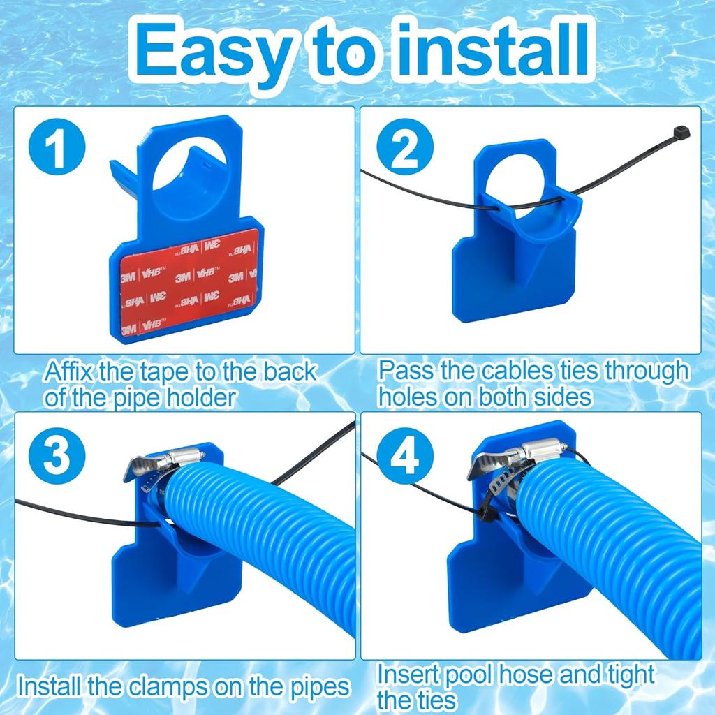 2 Pcs Pool Pump Hoses For Above Ground Pools 1.25" X 59" Pool Hose Replacement Blue Pool Filter Pump Hoses With 4 Metal Clamps And 2 Pipe Holders