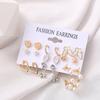 9 Pairs Women Earrings Butterfly Heart Geometric Ear Stud Creative Retro Crystal Pearl Earrings For Gift