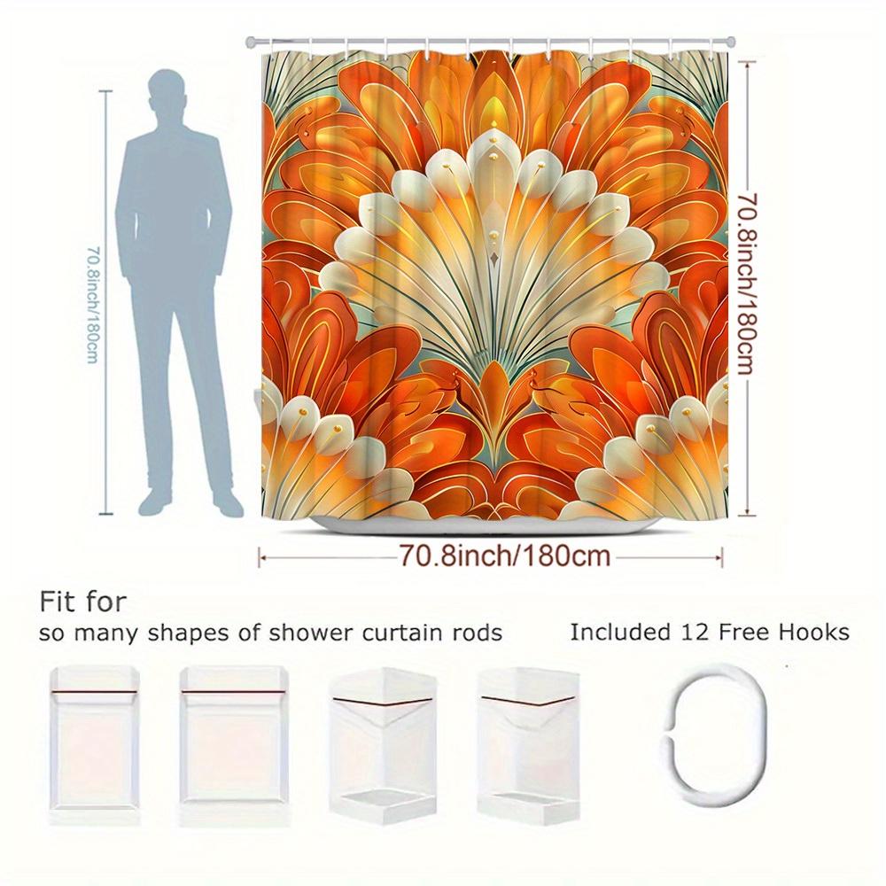 1pc Floral Shower Curtain with Orange and White Flower Pattern, Creative Design Bathroom Decor, Polyester Fabric