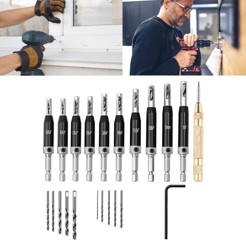 Self Centering Drill Bit set Includes Hex Key & Spare Bits Comprehensive Drill Bit Assortment for Cabinet & Door Hinges