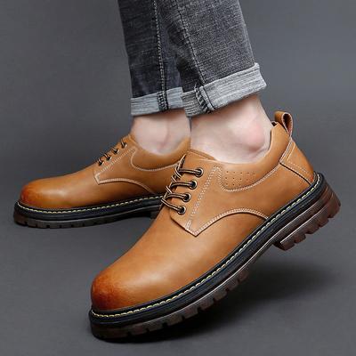 2024Neu Braun Herren Echtleder Freizeitschuhe Marke Low Top Stiefel für Herren Arbeitssicherheitsschuhe Paar Werkzeug Motorradschuhe Herren