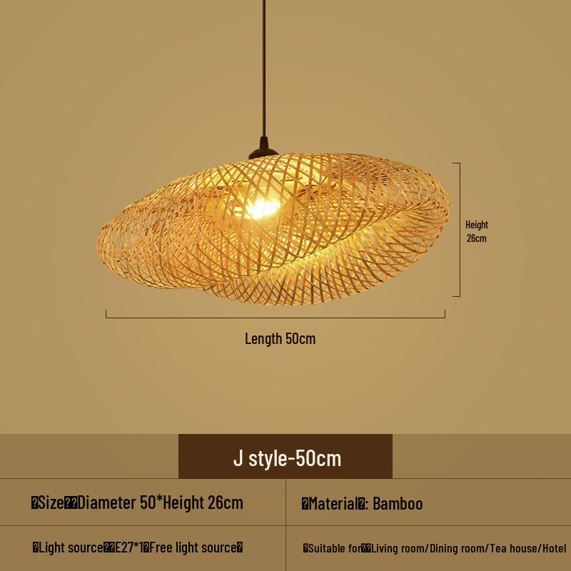 Bamboo Woven Pendant Light - Japanese Lantern for Dining, Restaurant, or Tea Room. Rattan Straw Hat Lampshade with New Chinese Art Design.