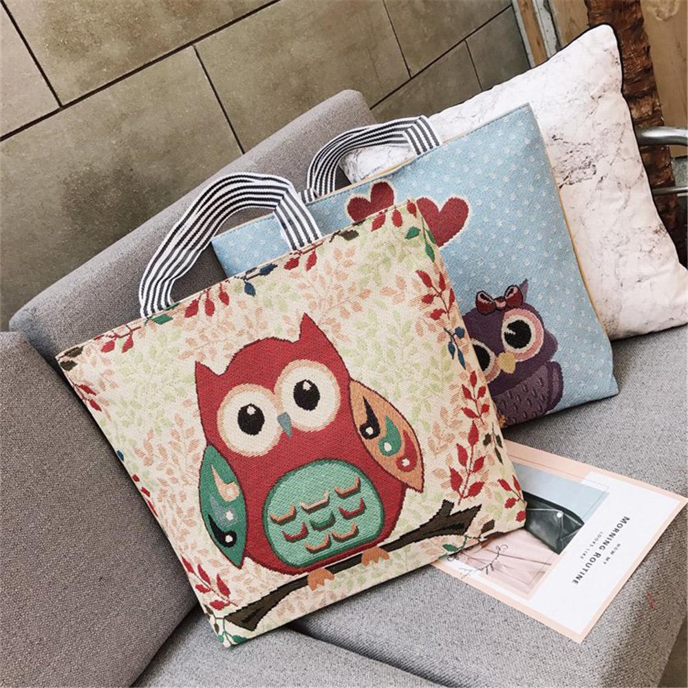 Eco Shopping Bag Owl Canvas Shoulder Bags For Travel School Women Folding Tote Handbag
