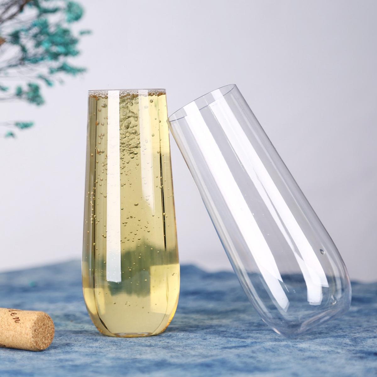 9oz PET Gold Rim Disposable Plastic Wine Glass - Creative Champagne & Red Wine High Stem Glass Single Pack (opp bag)