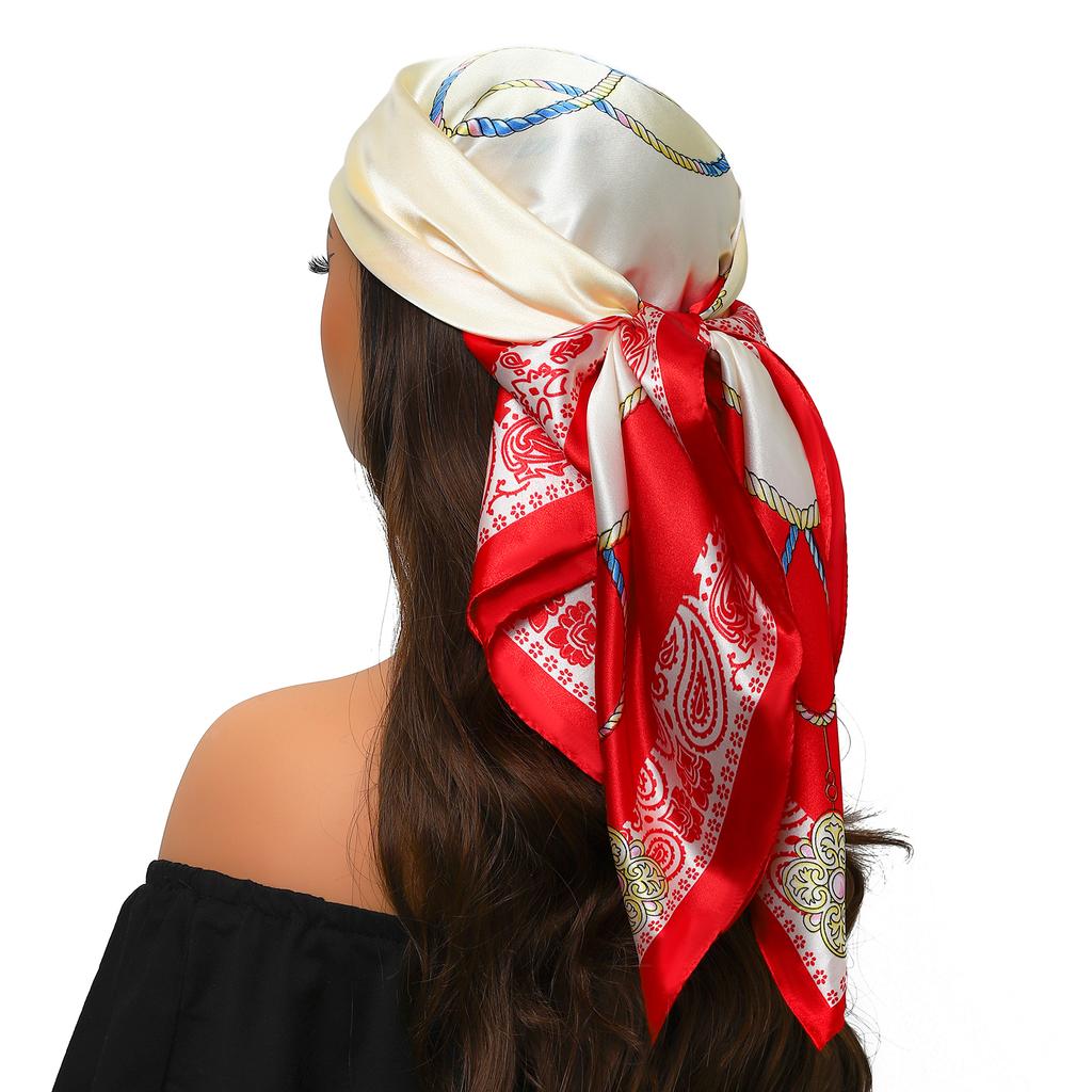 New Fashion Luxury Printing 90*90CM Women Scarf Satin Twill Square Big Shawl Elegant Headscarf Camellia Soft Neck Tie Bandana