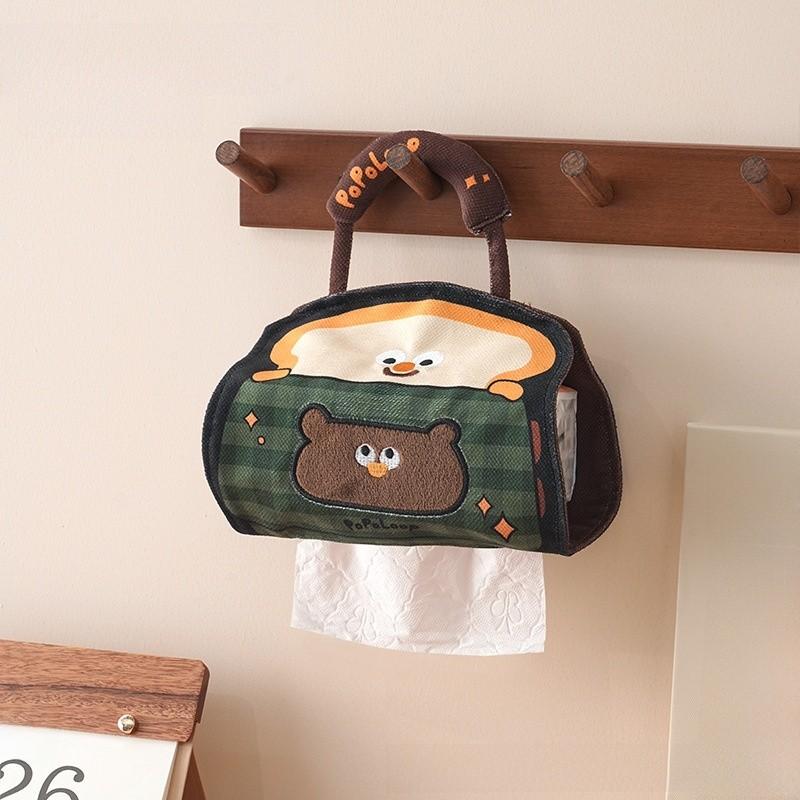 Modern Minimalist Bear Pattern Linen Paper Towel Dispenser For Home Bathroom And Car Decor