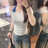 Korean Wear White Slanted Shoulder Short-sleeved T-shirt Women's Summer New Spice Girl Style Waist and Thin Off-the-shoulder Top