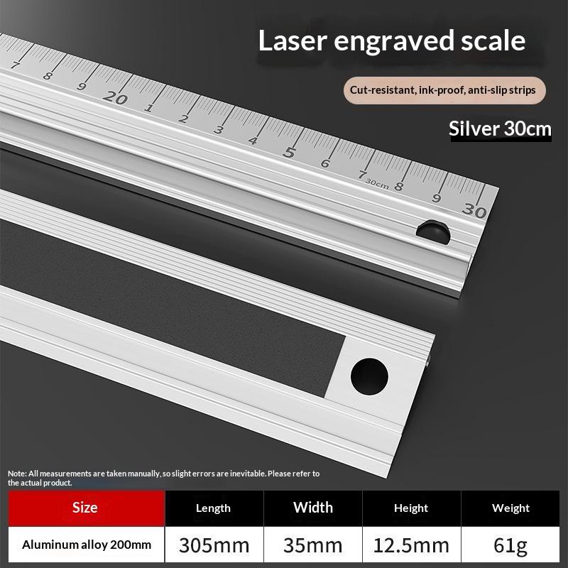 Aluminum Alloy Protective Ruler Anti Slip Design Cut Resistant Edge No Ink Bleed For School Office Drawing Crafting Measuring