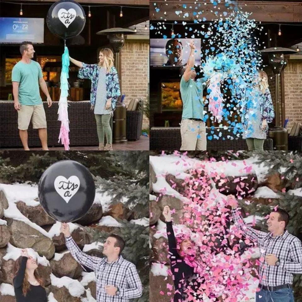 Boy Or Girl Paper Flower Ball Flag Sex Reveal Balloon Set, Baby Shower Baby Decoration Reveal