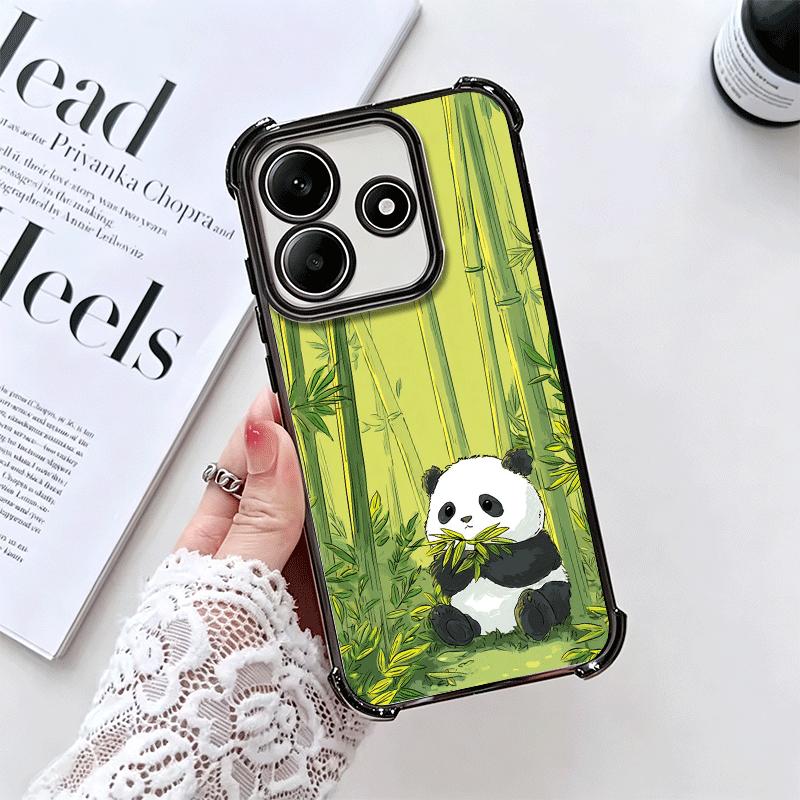 Cute Cartoon Panda Plating Phone Case For Xiaomi Redmi Note 14 15 Pro Plus 13 12 11 11S 11T 10 9S 9 5G Anti-Fall Airabag Cover
