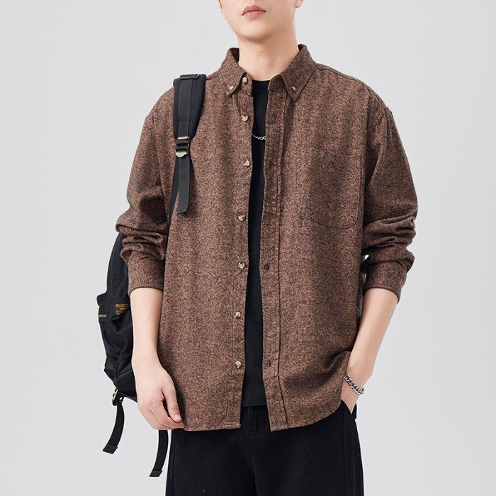 

New Japanese Retro Spring Long-sleeved Casual Shirt for Men s Pure Cotton Shirt Solid Color Shirt M