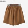 ZANZEA Women Summer Elastic Waist Solid Color Loose Short Pants