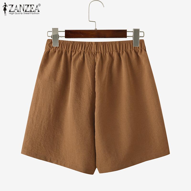 ZANZEA Women Summer Elastic Waist Solid Color Loose Short Pants