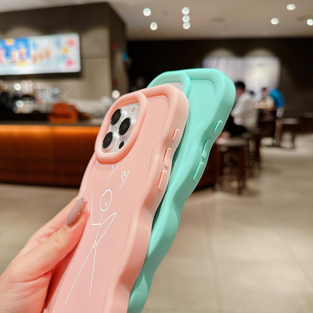 N80 Cartoon Matchman Design Macaron Wavy Edge Phone Cases for iPhone 15 Pro Max Samsung A54 A13 A14 S23 S24 Ultra Redmi Note 13 Pro Shockproof Cover