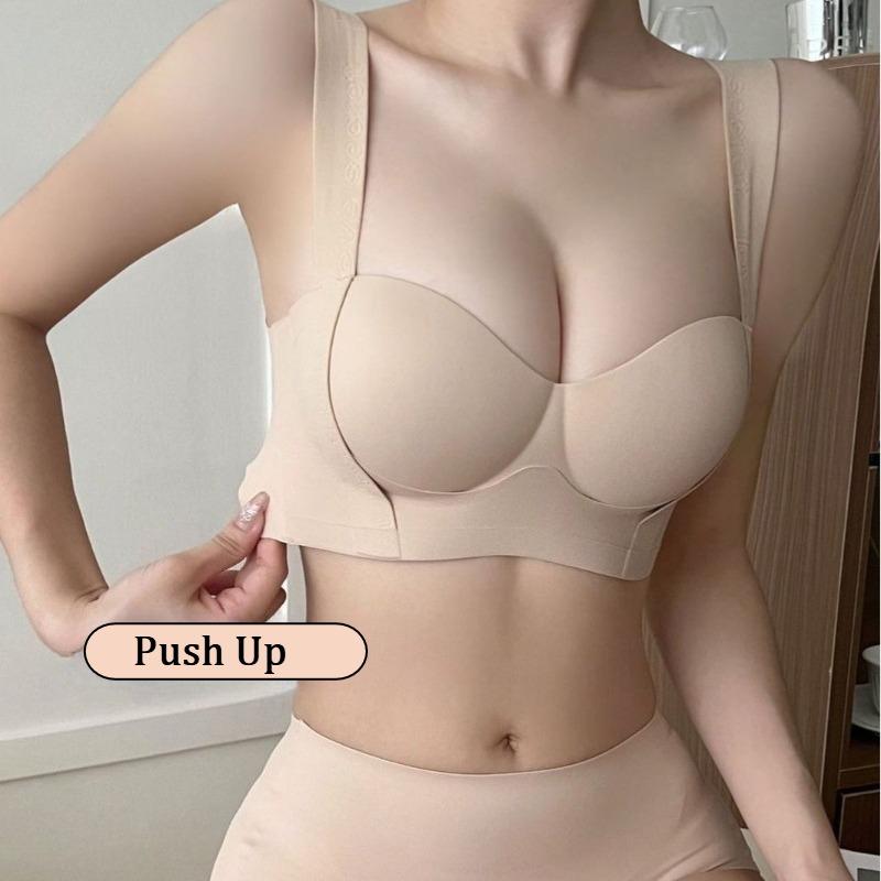 Women's Seamless Wireless Push Up Bra Anti Sagging Lift Side Support Wide Strap Comfort Half Cup Bra