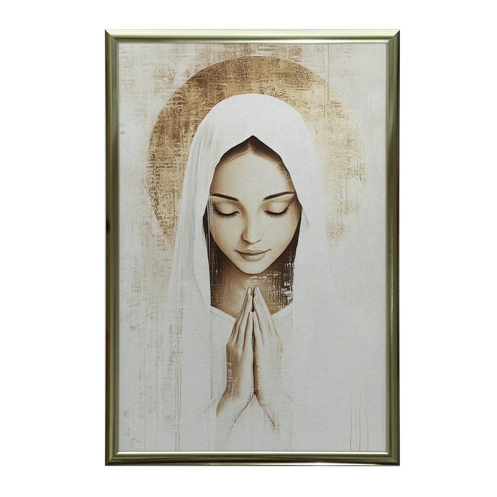 Modlitwa Maryi W Ciszy Modlitwa Maryi W Ciszy, 30X40 Cm, Rama Drewniana Biała, Papier Matowy 230 Gsm