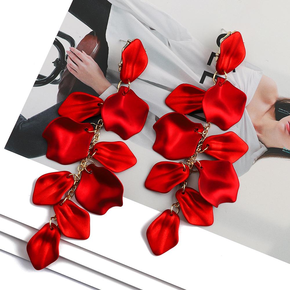 Exaggerate Long Petal Tassel Dangle Earrings for Women Wedding Party Red Blue Temperament Big Drop Earrings Trendy Jewelry Gift