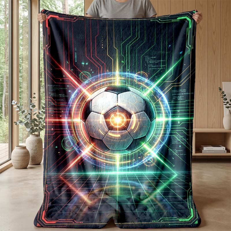 Futuristic Soccer Ball Design 3 Theme Blanket Lightweight Warm Flannel Blanket Decorative Throw Blanket for Home Decoration