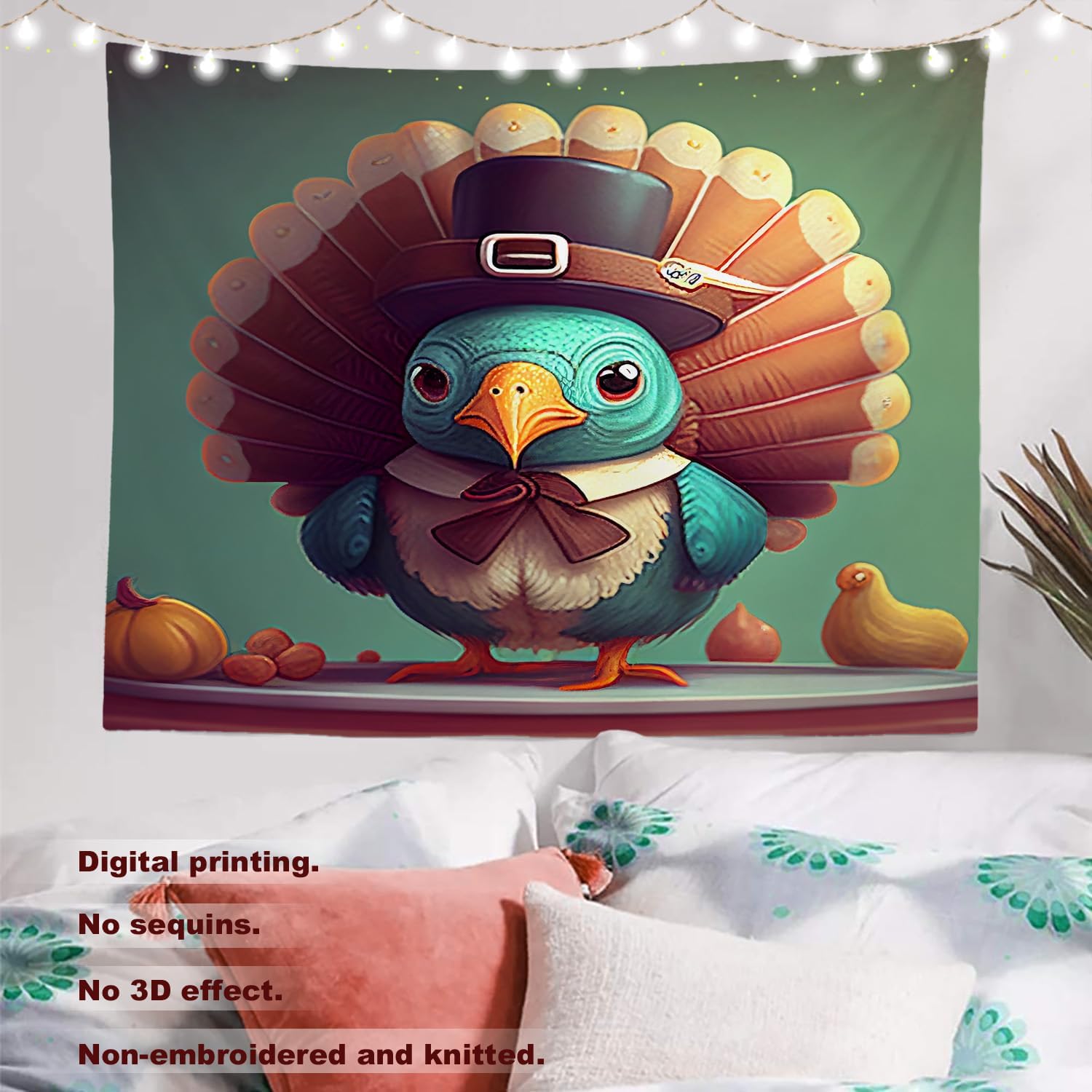 

Thanksgiving Turkey Tapestry Cute Cartoon Bird Wall Art Festive Fall Decor for Dorm Bedroom150x200cm59x79in 74x94cm(29x37in)