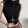 Y2K Gothic Style Black Beaded Cross Necklace & Cool Girl Sweatshirt Accessory
