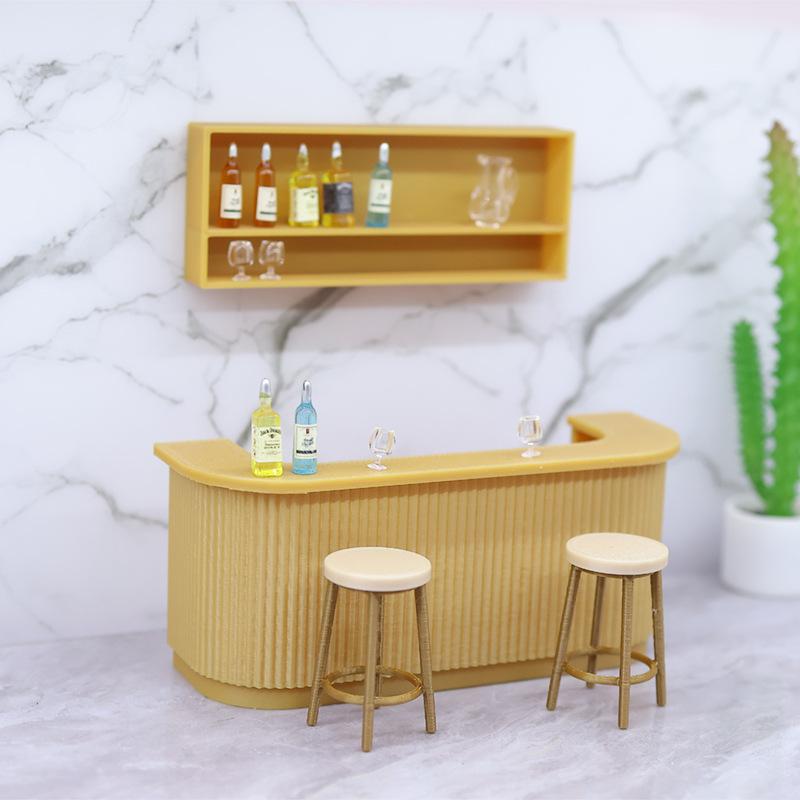 3Pcs Plastic Furniture Playing House Miniature Table Chair 1:12 Scale Dollhouse Bar Counter Scene Model Doll House Accessories