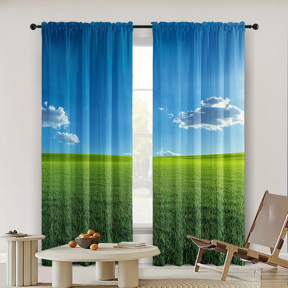 2pc,  Window Curtains Prairie Sky Polyester,Without Electricity Birthday Party for College Dormitory Decoration