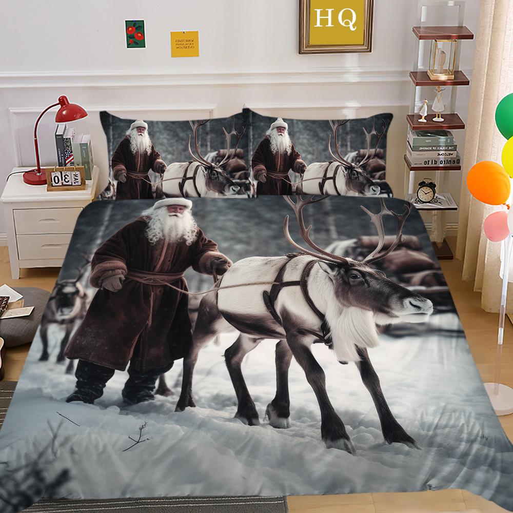 Jultomte Älg 3D-tryckt Polyester Örngott Täcke Två- eller Tredelat Set Tillgängligt