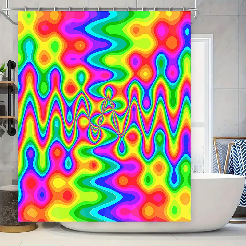 

Bright Shower Curtain With Psychedelic Colors Perfect For Bathroom Decor Modern Rainfall Pattern In Multicolors Durable Polyeste W60H190(CM)-1 Pcs