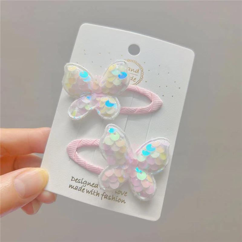 2PCS Cute Princess Sequin Fish Scale Butterfly Girls Hairpins Children Headwear Hairgrip Hair Clips Barrettes Hair Accessories