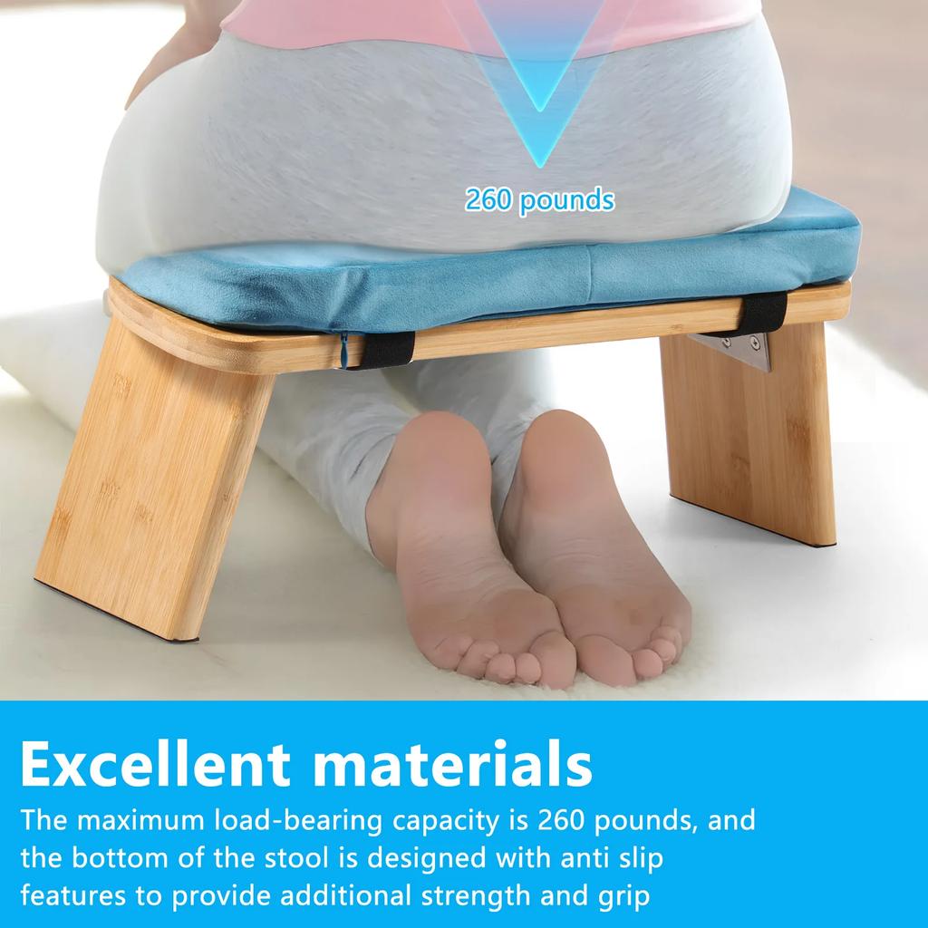 Prayer Bench Foldable Bamboo Yoga Bench with Cushion and Carry Bag Ergonomic Kneeling Stool for Indoor Outdoor Sitting Thinking