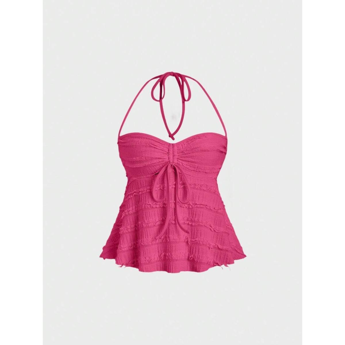 

Сексуальные трехмерные ощущения на шнуровке короткие бюстье модные топы с халтером и висячей горловиной L яркий розовый