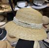 Vintage Straw Pearl Straw Hat Bell-shaped Big Brim Sunshade Straw Top Hat Women's Xia Hepburn Hat Elegant Beach Hat