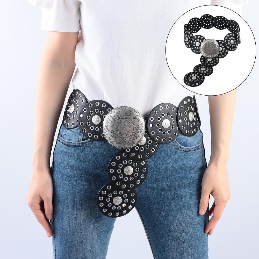 Western Style Hollow Belt Exaggerated Cowboy Wide Disc Belt Disc Belt  for Women