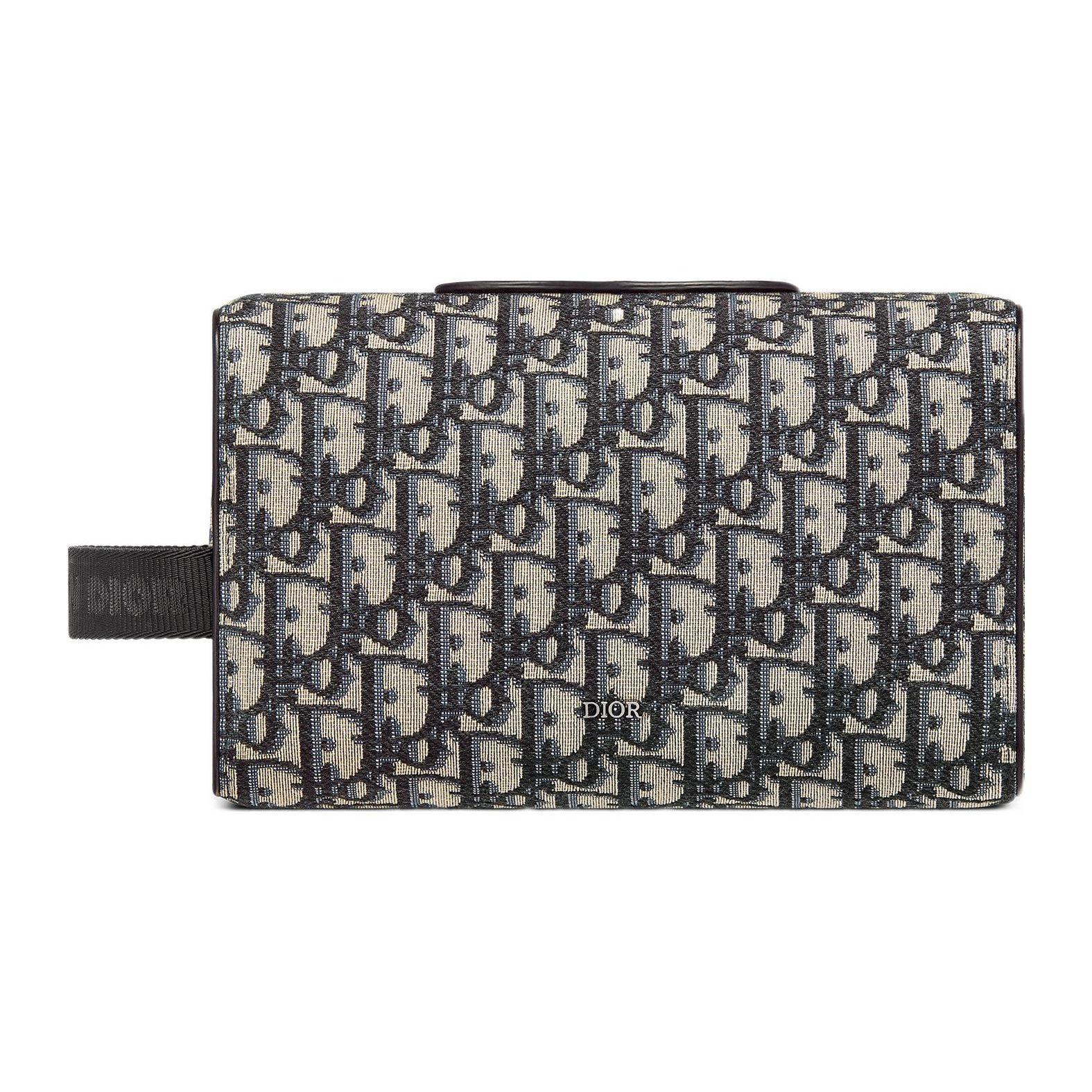 Dior Lingot Oblique Large Capacity Printed Jacquard Cosmetic Bag Men bags Beige Black 2ADCA418YKY-H27E Basic Set (Bag+Dust Bag)