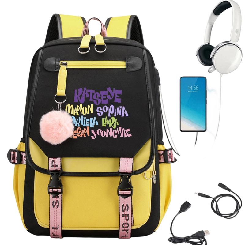 Colorful Letter Backpack with USB Charging