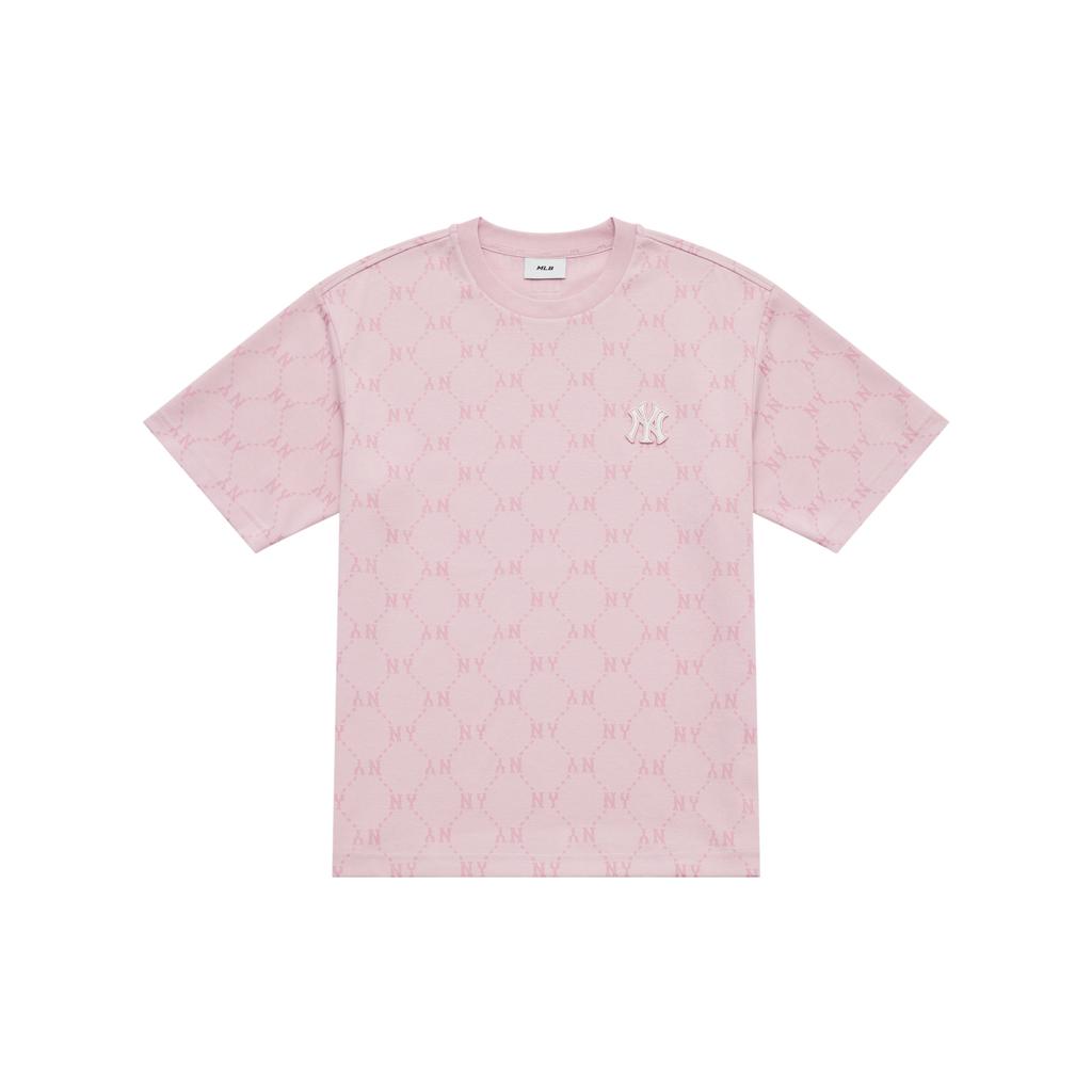 New MLB MONOGRAM Collection New York Yankees SS25 T Shirt Unisex Hemp Pink 3ATSM0153-50PKM