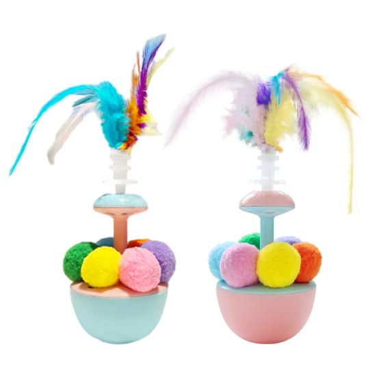 Interactive Tumbler Cat Toy with Feather Plush Balls Tumbler Cat Teaser Toy Self-Play Feather Teasing Wand for Indoor Cats Anxiety Boredom Relief