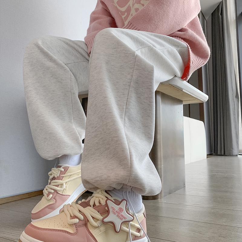 Women's High-Waisted Fleece-Lined Wide-Leg Sweatpants, Autumn/Winter 2024 - White/Gray